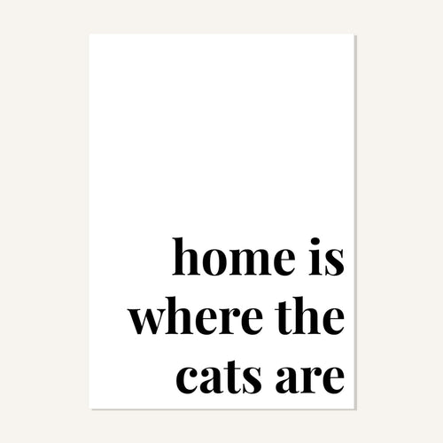 Quote hero: Home Is Where The Cats Are — Classic White (#FFFFFF), Print, A-series