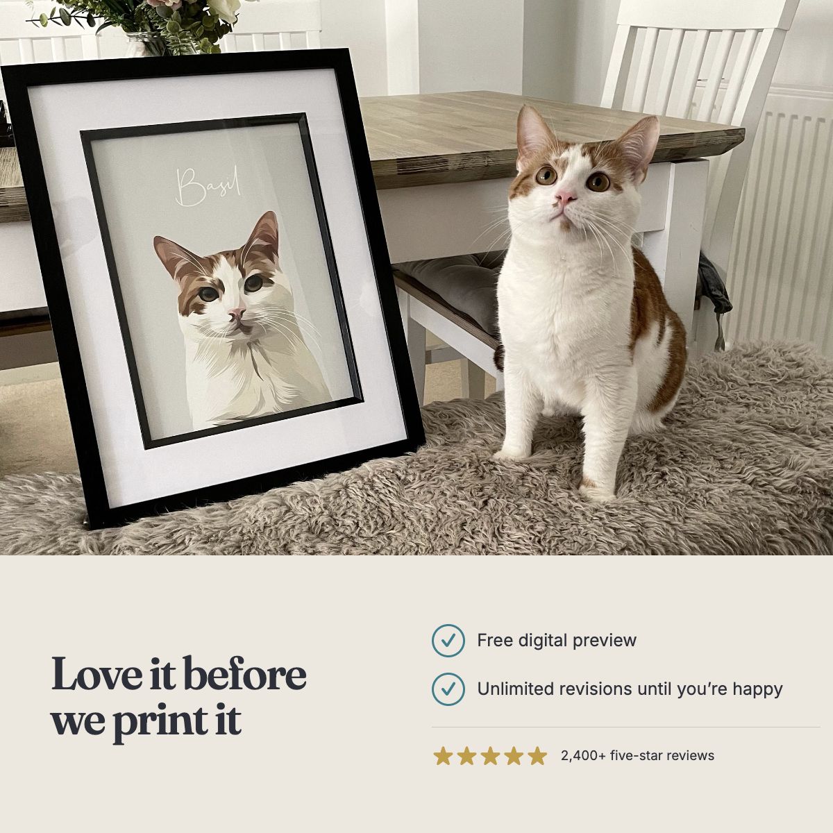 Free digital preview, unlimited revisions and more than 2,400 five-star reviews