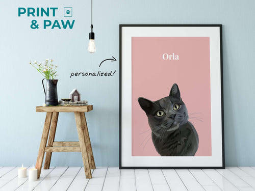 Custom Pet Portrait Gift Card UK - Print And Paw - Unique Personalised Gift - Cat Portrait - Dog Portrait
